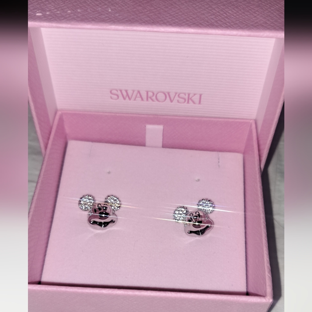Swarovski Pink Crystal Mickey Mouse Face Stud Earrings
